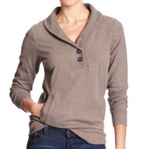 Banana Republic Heathered Taupe Shawl Neck Pullover Knit Sweater, Size M